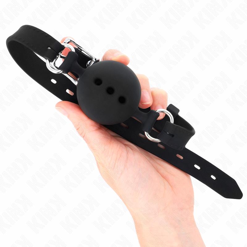 POLN SILIKONSKI GAG 55 x 2 CM Z 4.5 CM ŽOGO M ČRNA PRILAGODLJIVA 35-51 CM
