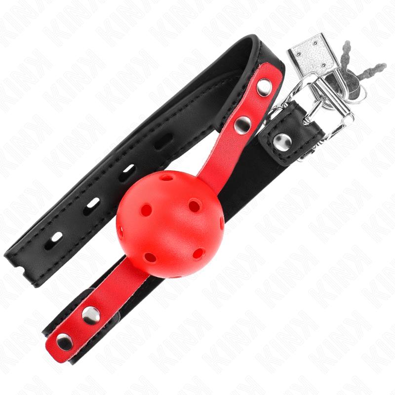 RDEČA HOLLOW HARD BALL 4 CM GAG ČRNA TRAKA 60 x 2 CM PRILAGODLJIVA 37-52 CM