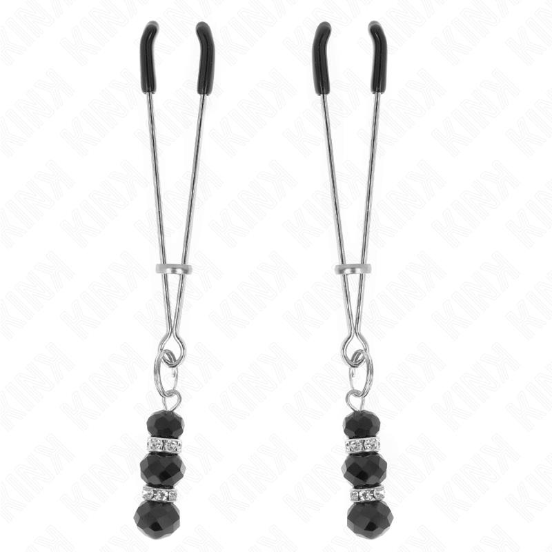 GOLD THIN NIPPLE CLAMPS WITH 3 BLACK GLASS BEADS 7 CM