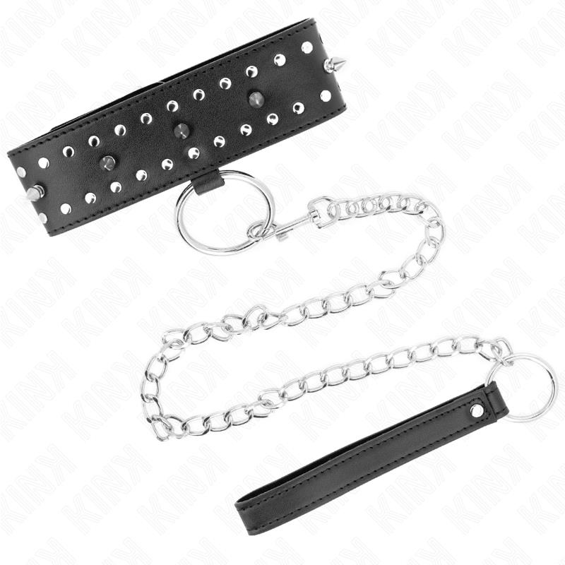 NECKLACE WITH LEASH 65 CM WITH SILVER STUDS MODEL 1 ADJUSTABLE 36-43 CM X 5 CM