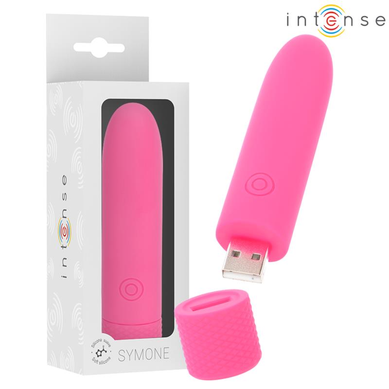 SYMONE USB RECHARGEABLE VIBRATING BULLET 8 VIBRATIONS PINK 10 X 2.2 CM