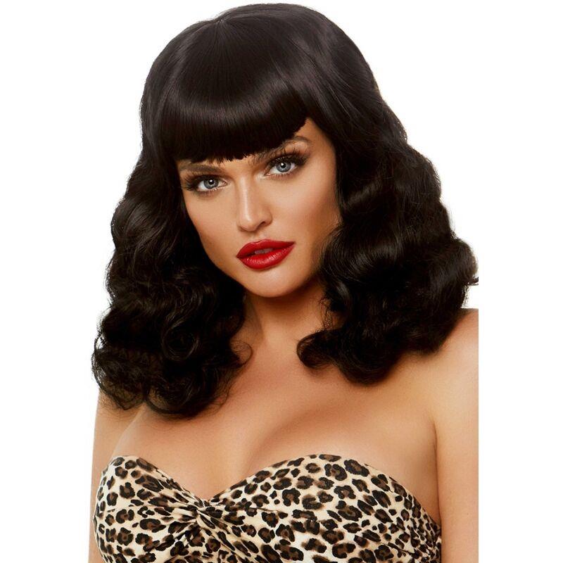 CURLY RETRO WIG WITH BANGS LUMINISCENT BLACK