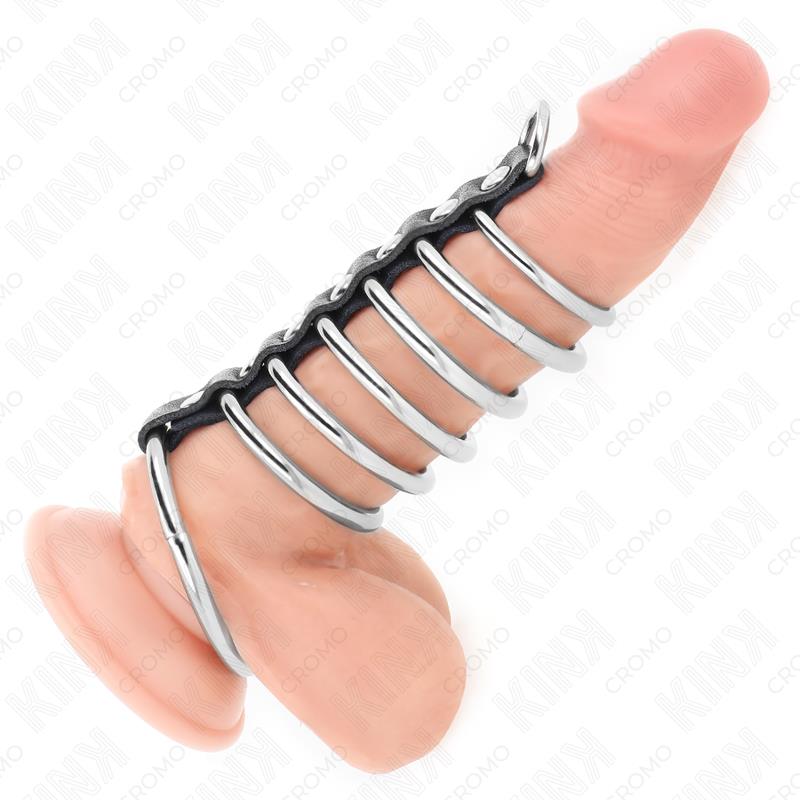 7 METALNIH PENIS PRSTENOVA 3.2 CM DO 5 CM POVEZANIH KOŽOM