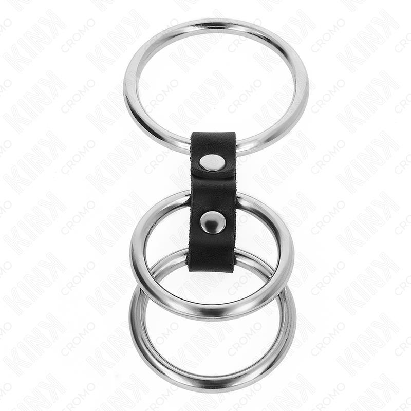 TRIPLE METAL PENIS RING 3.7 CM TO 5 CM CONNECTED WITH LEATHER