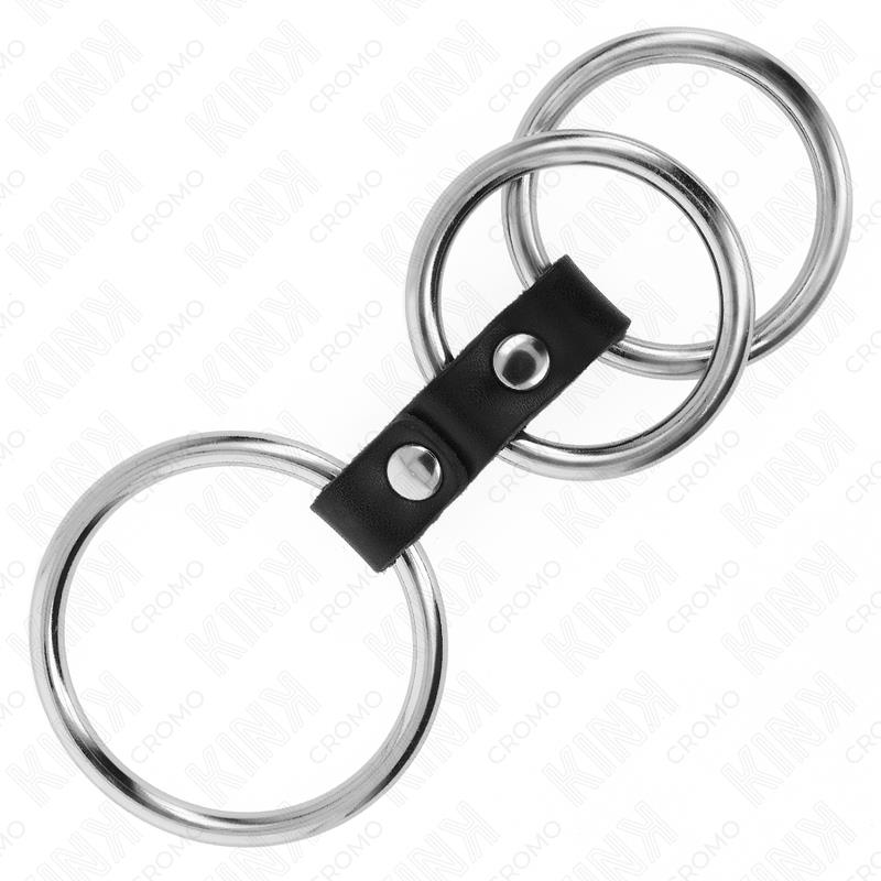 TRIPLE METAL PENIS RING 3.7 CM TO 5 CM CONNECTED WITH LEATHER