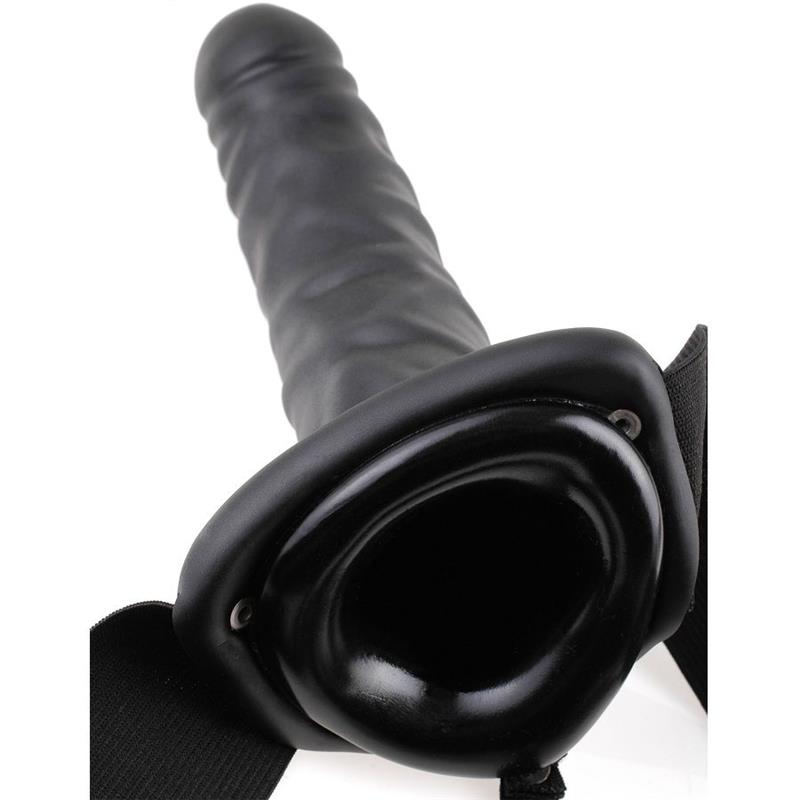 19 CM VIBRATING HOLLOW STRAP-ON BLACK