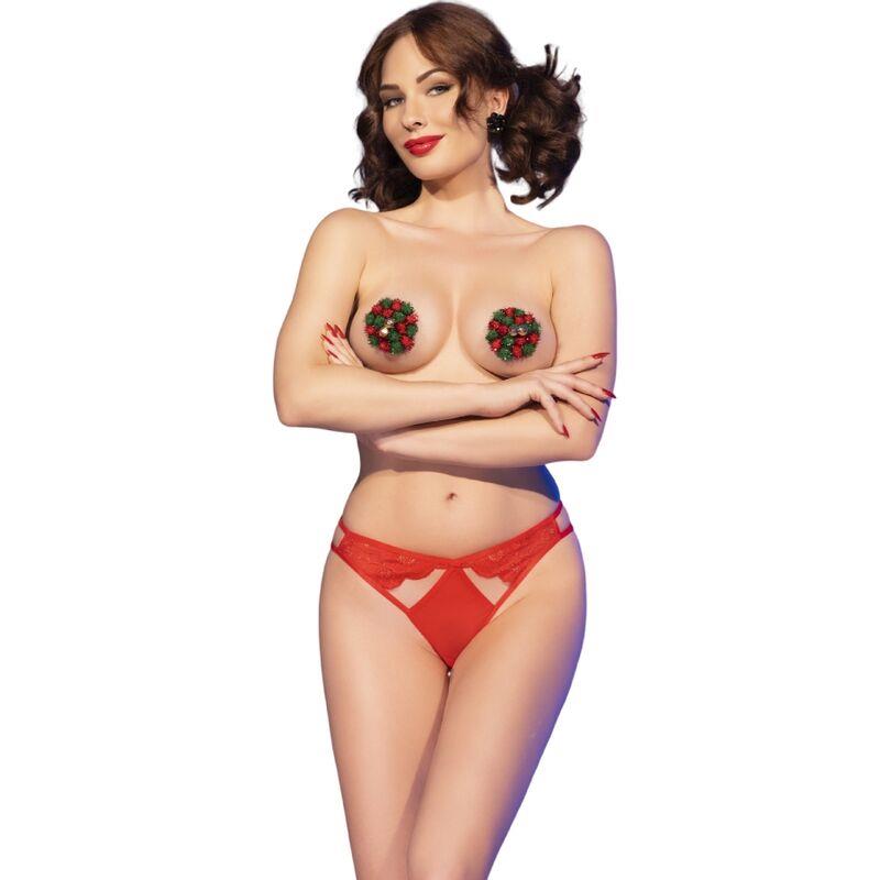 CR 4839 BOŽIČNI KOMPLET POKROVOV ZA NIPPLE + HLAČKE RDEČE S/M