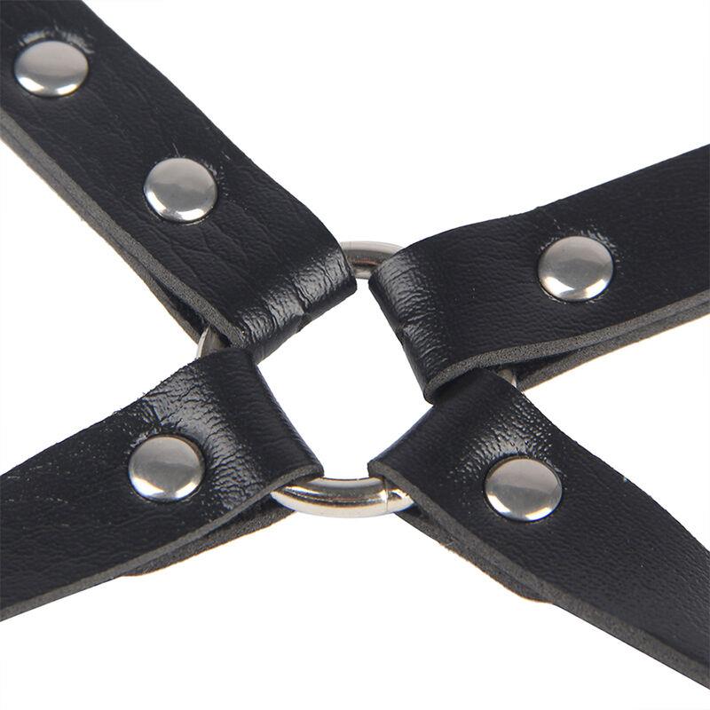953690 HANDCUFFS WITH BONDAGE BELT BLACK ONE SIZE
