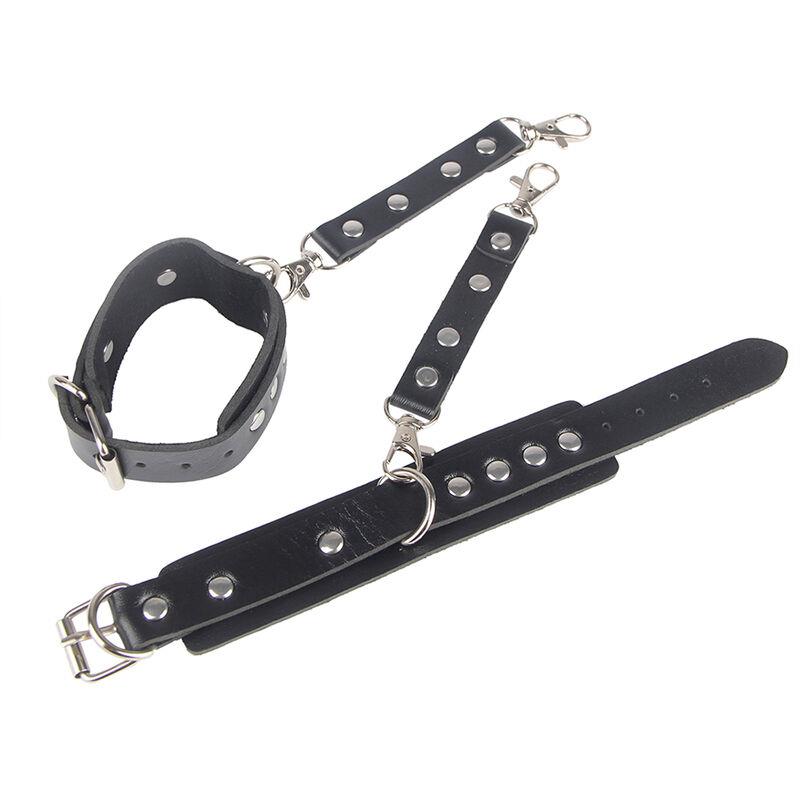 953690 HANDCUFFS WITH BONDAGE BELT BLACK ONE SIZE