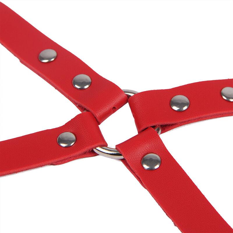 953706 HANDCUFFS WITH BONDAGE BELT RED ONE SIZE