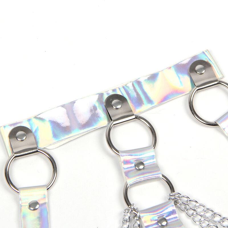 953737 CHEST HARNESS WITH RINGS AND CHAINS SILVER ONE SIZE