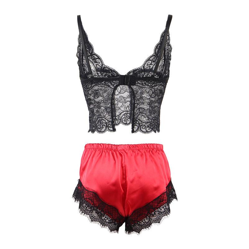 953966 CASUAL SILK NIGHTGOWN + LACE PANTS BLACK/RED L/XL