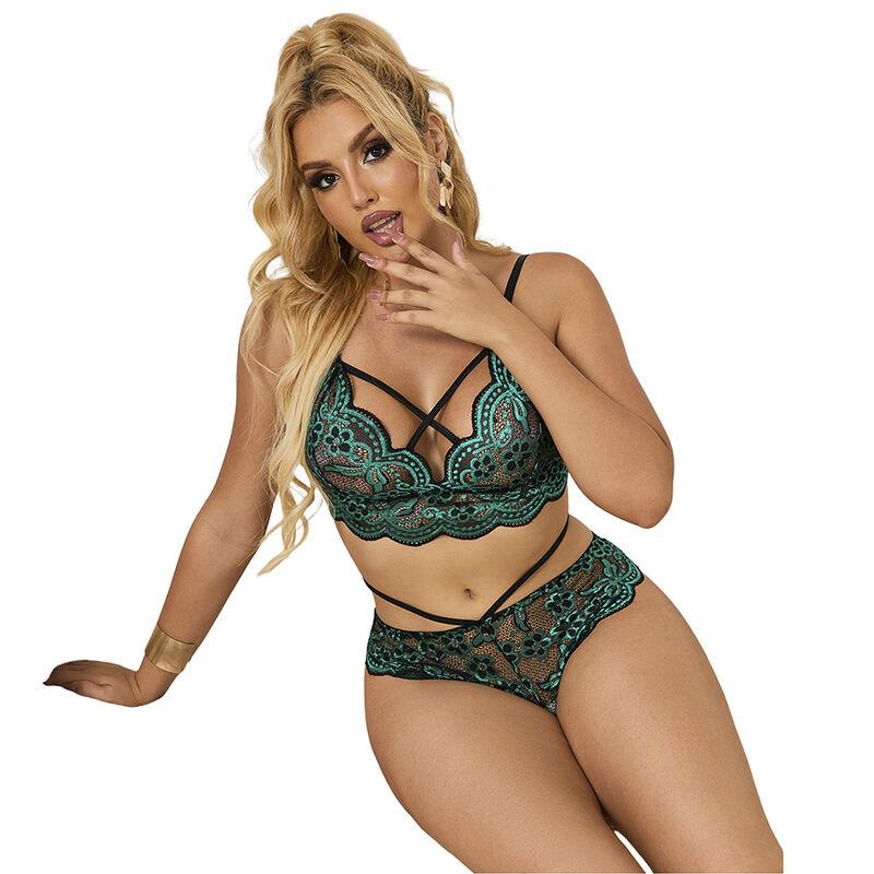 954086 ČIPKASTI BRAS + GAĆICE ZELENE S/M