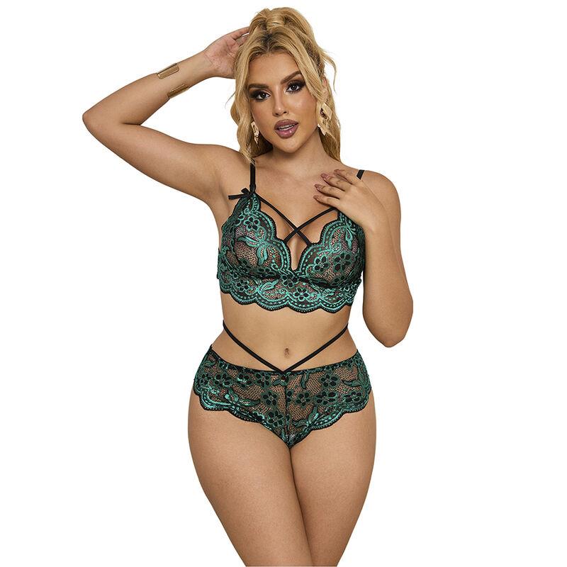 954086 ČIPKASTI BRAS + GAĆICE ZELENE S/M
