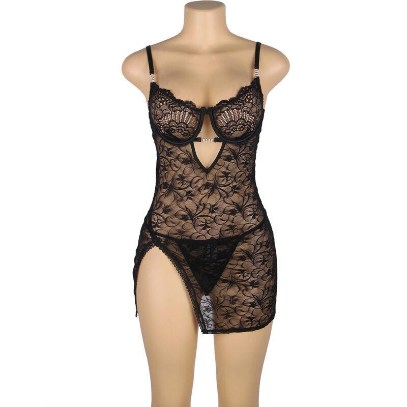954185 ČIPKASTI BABYDOLL S PODESIVIM TRAKAMA CRNI S/M