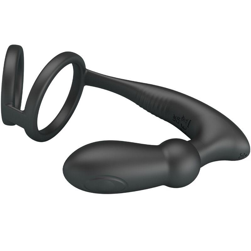 EMONI PRSTAN ZA PENIS + ANALNI VTIČ 12 VIBRACIJ ČRN