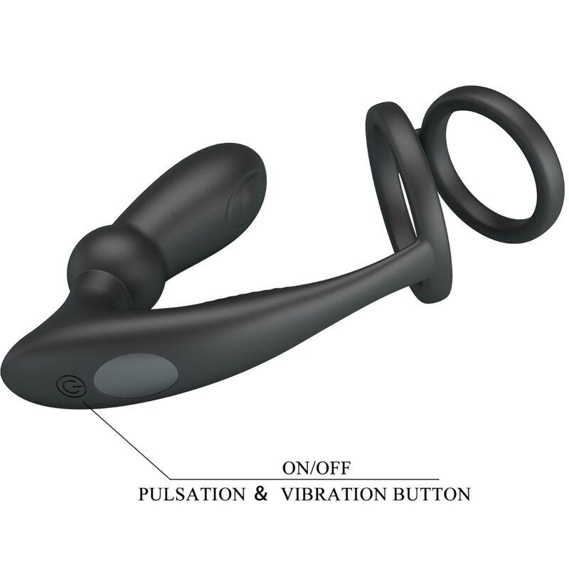 EMONI PRSTAN ZA PENIS + ANALNI VTIČ 12 VIBRACIJ ČRN