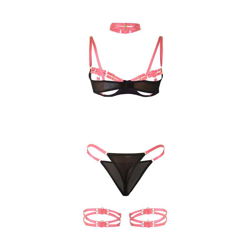 955304 BRA SET WITH NECKLACE AND LEG DETAILS FLUORESCENT PINK L/XL