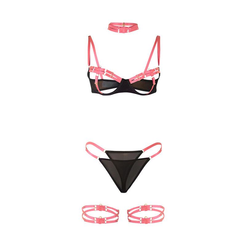 955304 BRA SET WITH NECKLACE AND LEG DETAILS FLUORESCENT PINK L/XL