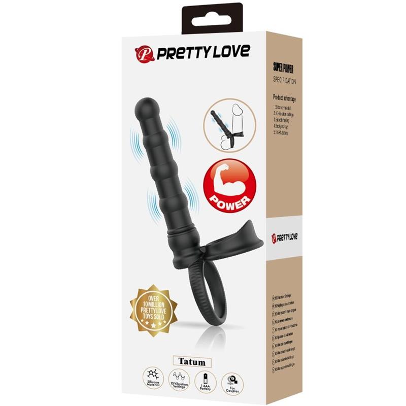 TATUM VIBRATING PENIS RING WITH PLUG 10 VIBRATIONS BLACK