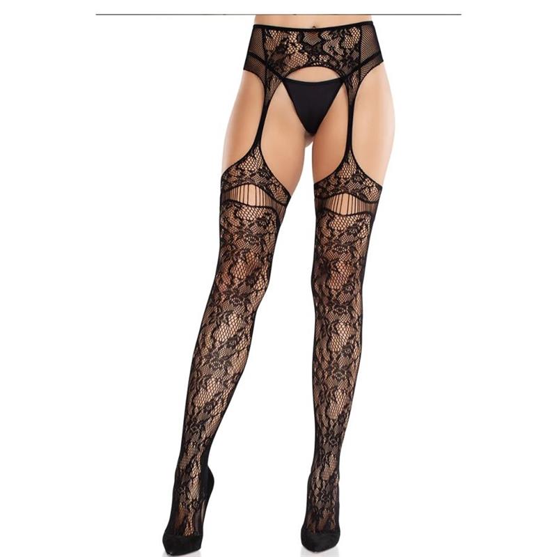 LACE STOCKINGS WITH GARTERS BLACK