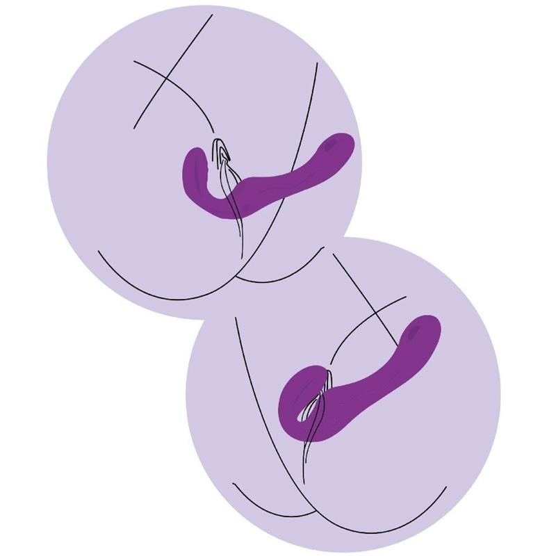 2 V 1 BREZPASOVNI STRAP-ON VIBRATOR Z DALJINSKIM UPRAVLJALNIKOM V PURPURNI BARVI