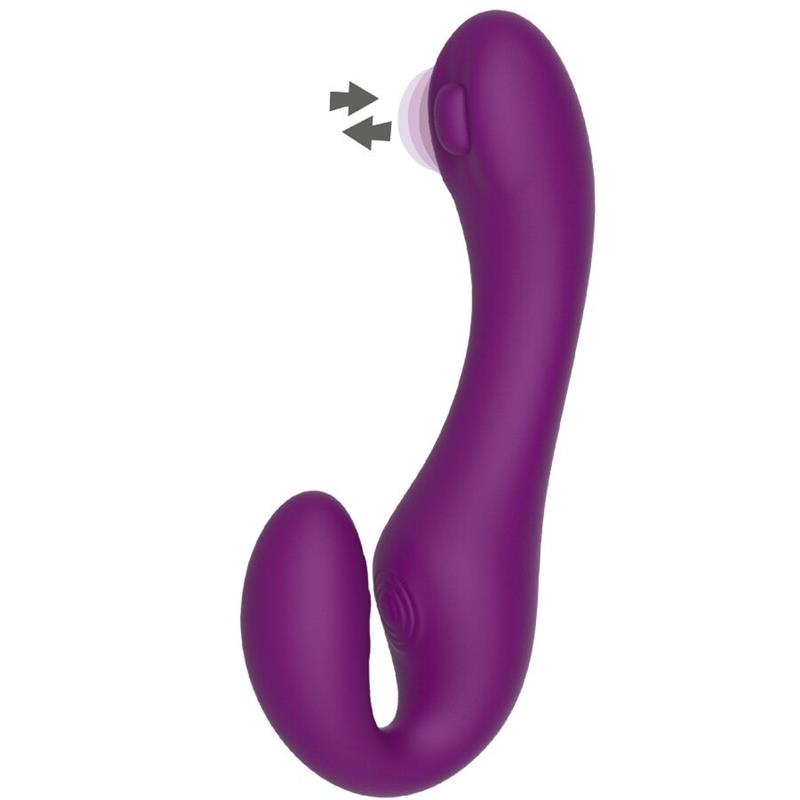 2 V 1 BREZPASOVNI STRAP-ON VIBRATOR Z DALJINSKIM UPRAVLJALNIKOM V PURPURNI BARVI