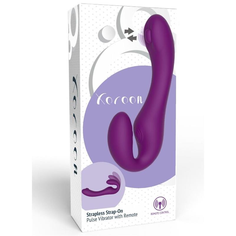 2 V 1 BREZPASOVNI STRAP-ON VIBRATOR Z DALJINSKIM UPRAVLJALNIKOM V PURPURNI BARVI