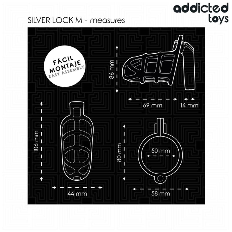 SILVER LOCK PENIS CAGE METAL SIZE M