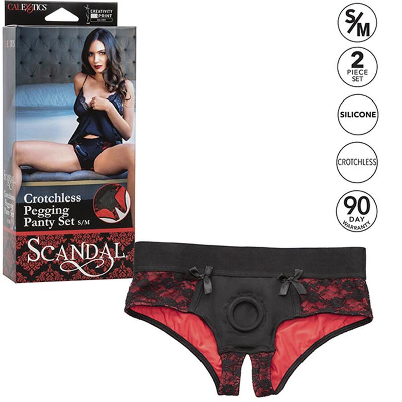 SCANDAL SET OF CROTCHLESS PANTIES WITH DILDO SIZE S/M