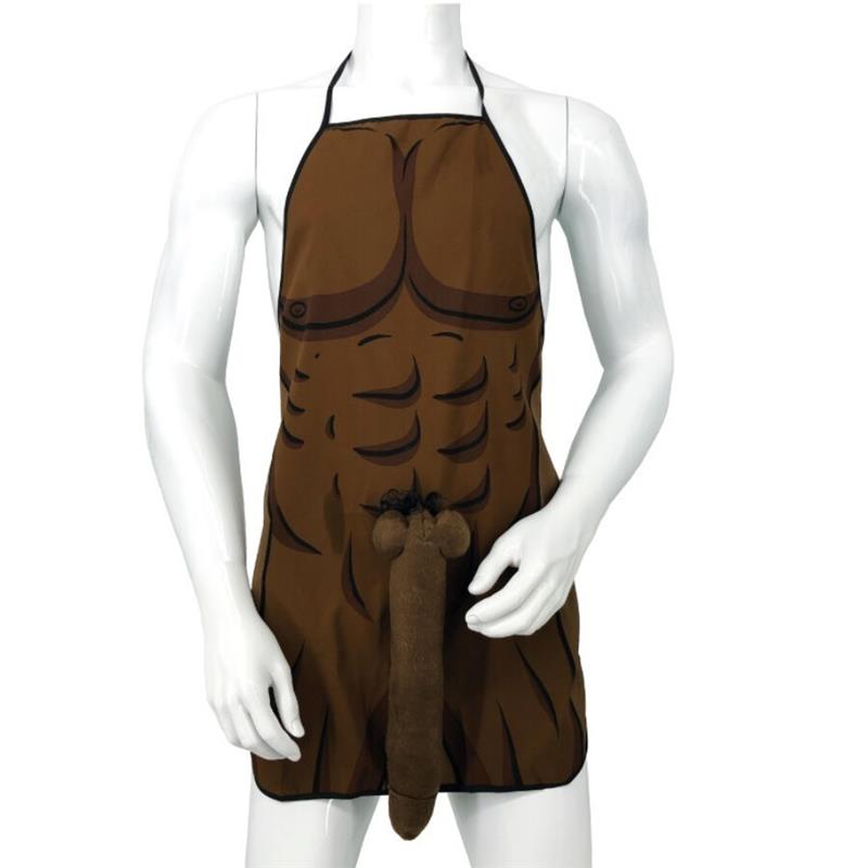 MUSCULAR APRON WITH 3D PENIS IN BROWN TONE