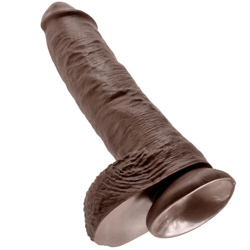 10 DILDO BROWN WITH BALLS 25.4 CM