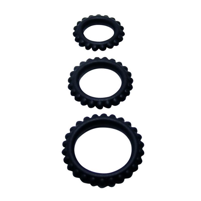 TITAN SET 3PCS COCK RING BLACK 2.8 + 2.4 + 1.9 CM