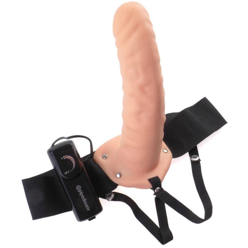 19 CM VIBRATING HOLLOW STRAP-ON BROWN
