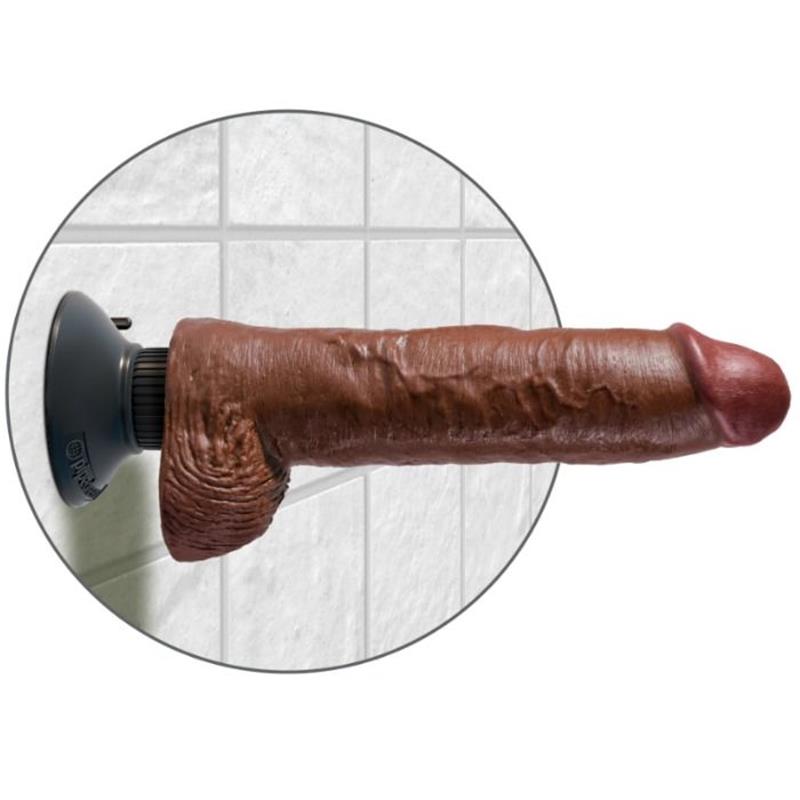 25.5 CM VIBRATING COCK WITH BALLS BROWN