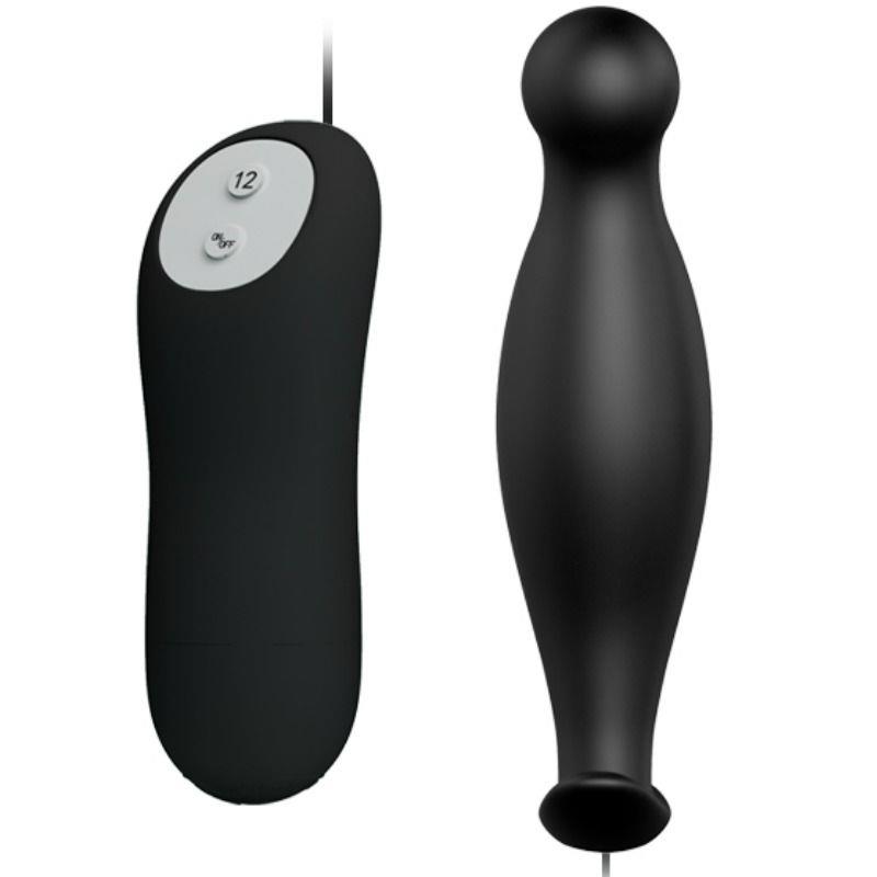 SILIKONSKI ANALNI ČEP 12 MODA VIBRACIJE CRNI