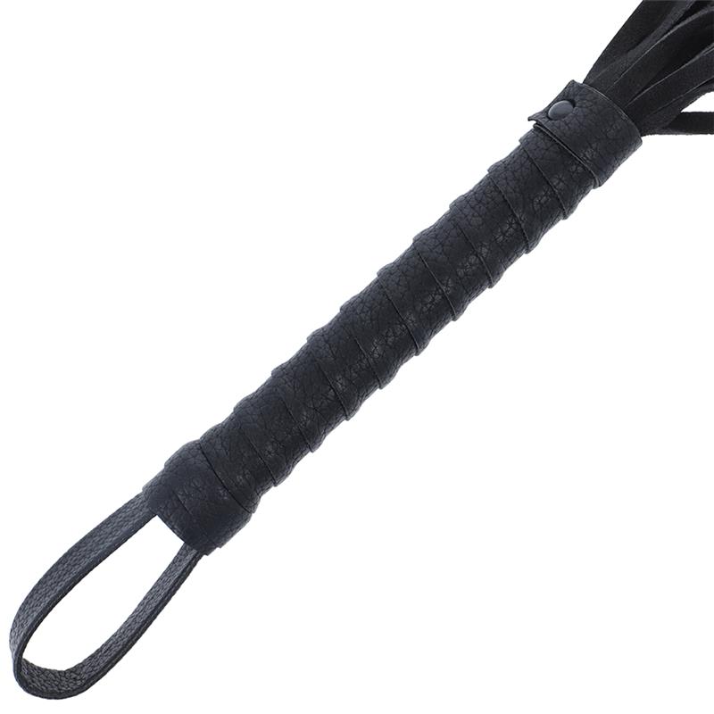 CRNI BONDAGE WHIP S KOŽNOM DRŠKOM