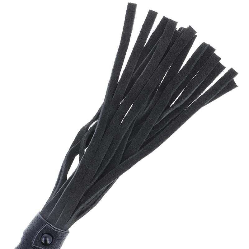 CRNI BONDAGE WHIP S KOŽNOM DRŠKOM