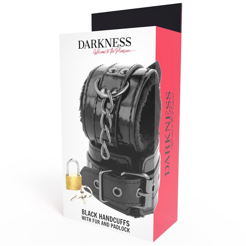 BLACK ADJUSTABLE LEATHER HANDCUFFS WITH PADLOCK