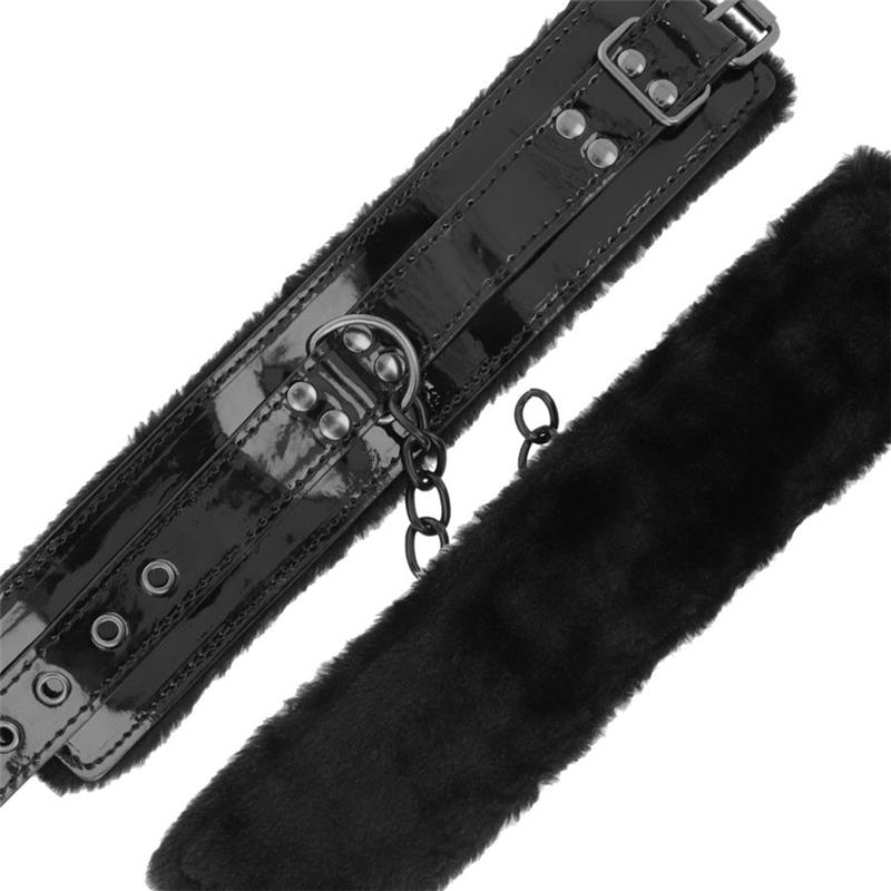 BLACK ADJUSTABLE LEATHER HANDCUFFS WITH PADLOCK
