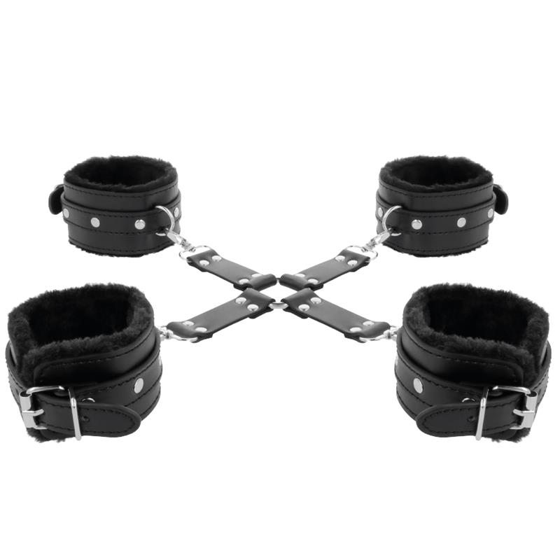 LEATHER HANDCUFFS FOR FOOT AND HANDS BLACK