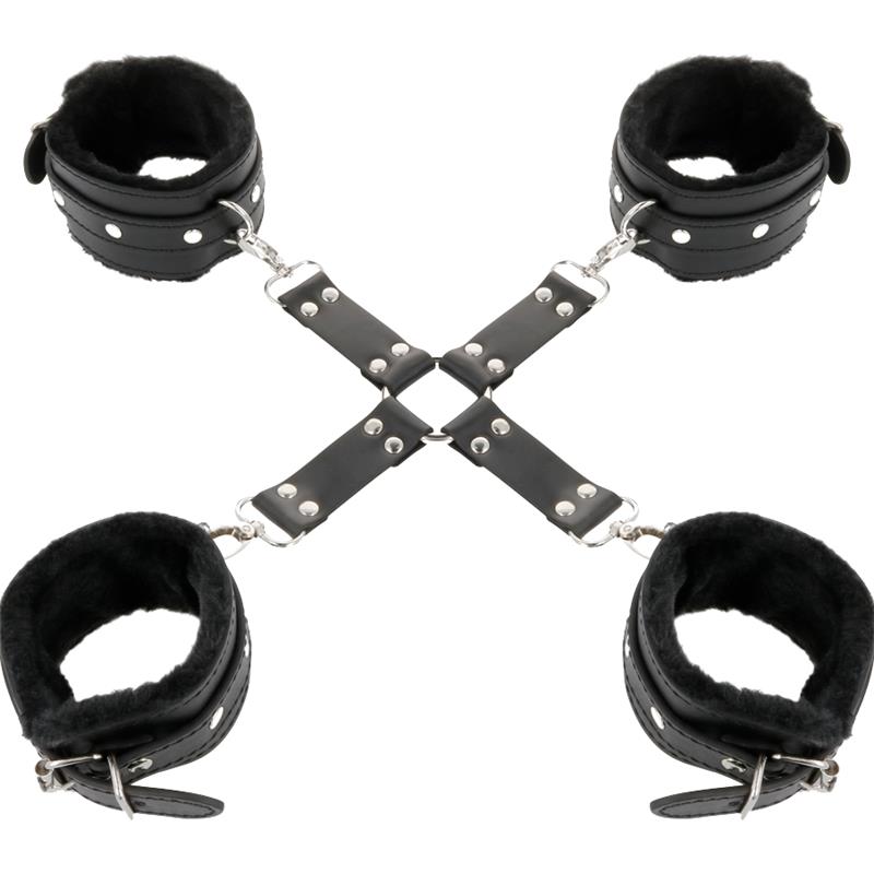 LEATHER HANDCUFFS FOR FOOT AND HANDS BLACK