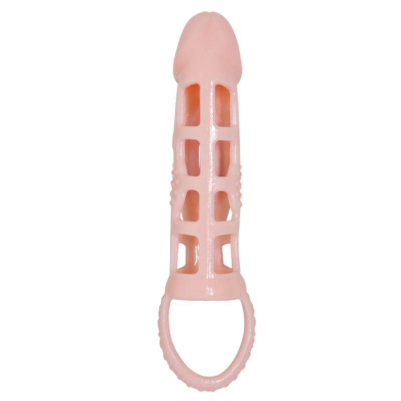 PENIS EXTENDER COVER WITH VIBRATION AND NATURAL STRAP 13.5 CM
