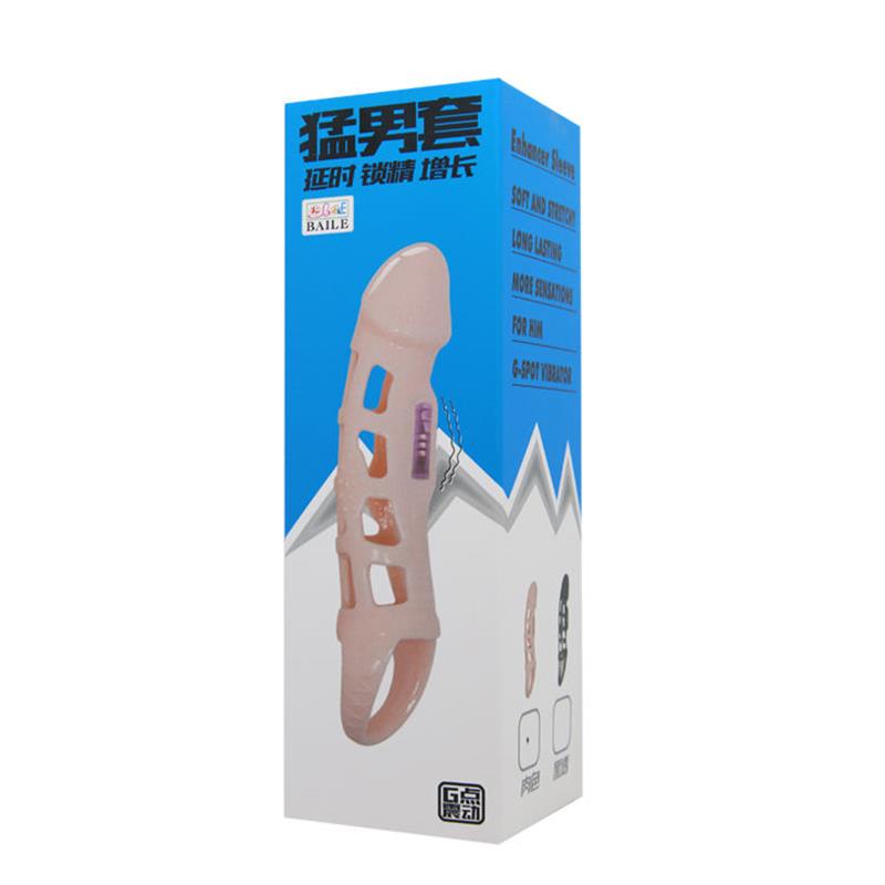 PENIS EXTENDER COVER WITH VIBRATION AND NATURAL STRAP 13.5 CM