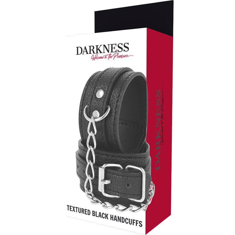 BLACK TEXTURED LEATHER HANDCUFFS
