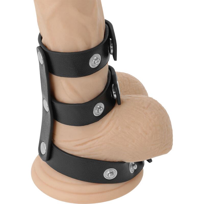 ADJUSTABLE LEATHER DOUBLE PENIS AND TESTICLE RING