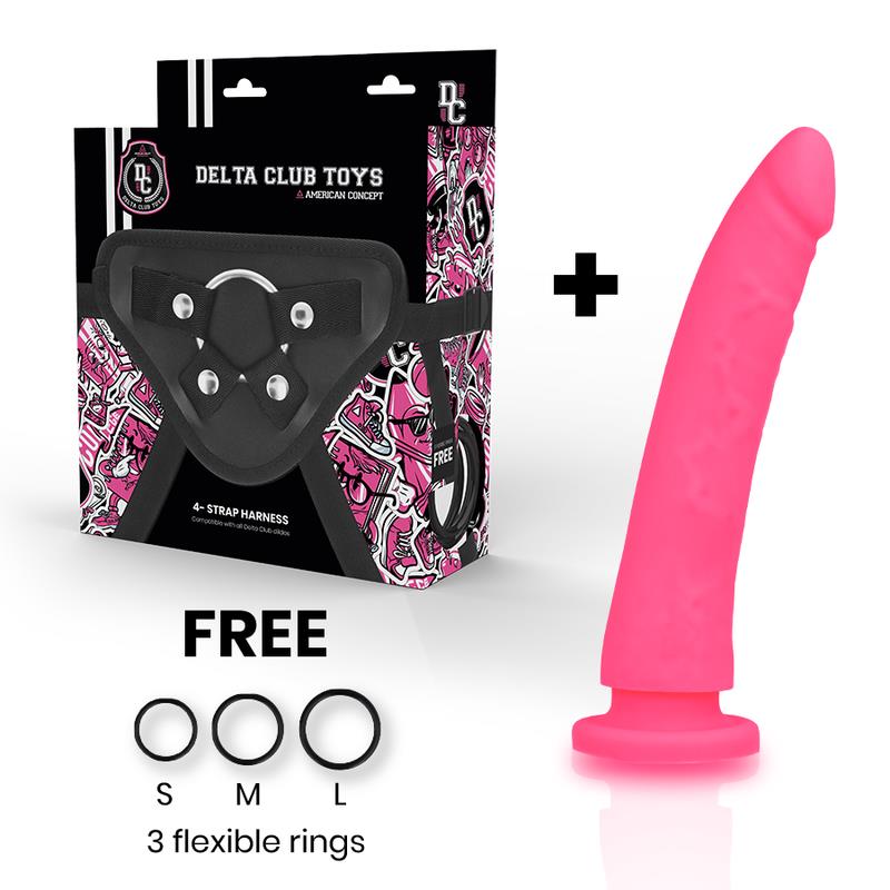 TOYS HARNESS + DONG ROZA SILIKON 17 CM -O- 3 CM