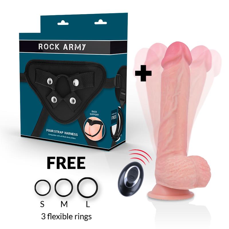 HARNESS + LIQUID SILICONE VIBRATOR PREMIUM APACHE REMOTE CONTROL 20.5 CM -O- 4.62 CM