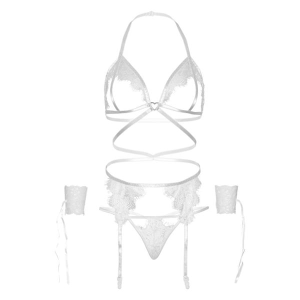 SET OD ČETIRI DIJELA BRAS, G-STRING, POVEZ ZA ČARAPE I OGRLICE JEDNA VELIČINA - CRNA