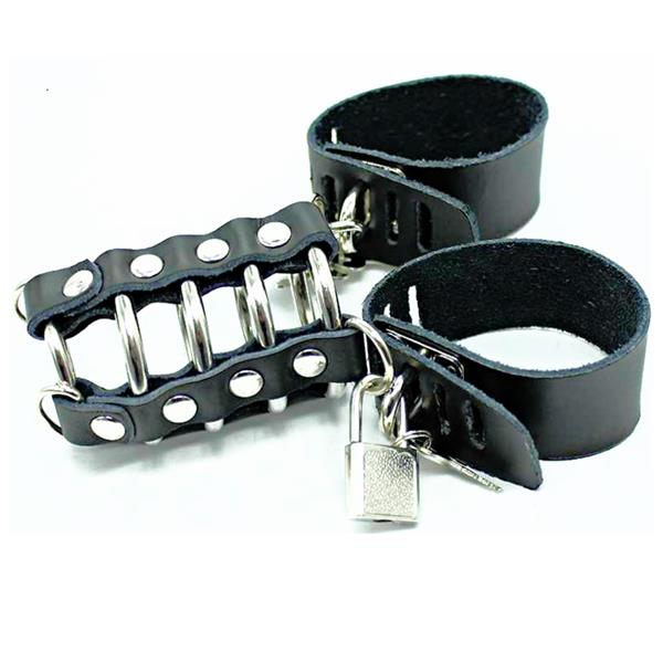 PENIS CAGE WITH METAL RINGS AND LEATHER STRAPS